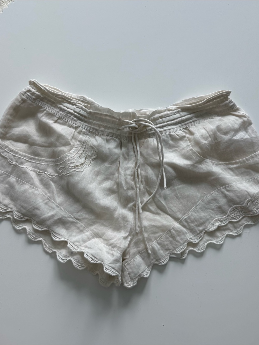 Isabel Marant White Scalloped Linen High-Waist Shorts
